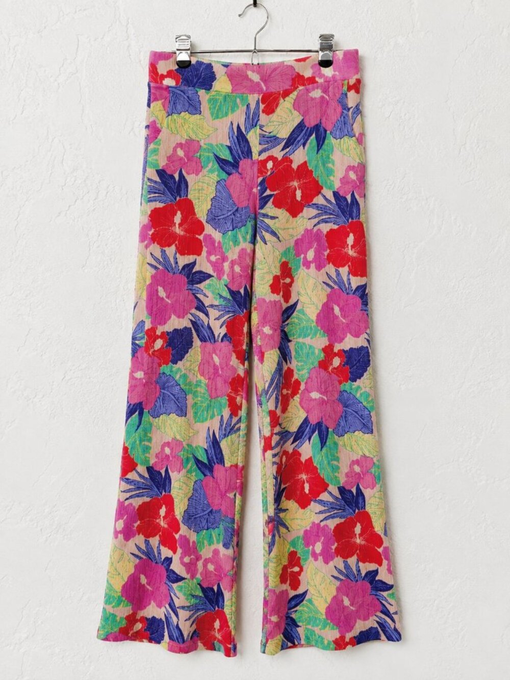 Rip Curl Party Pack Beach Pant Tropical Floral Ribbed Viscose Wide Leg Pants M